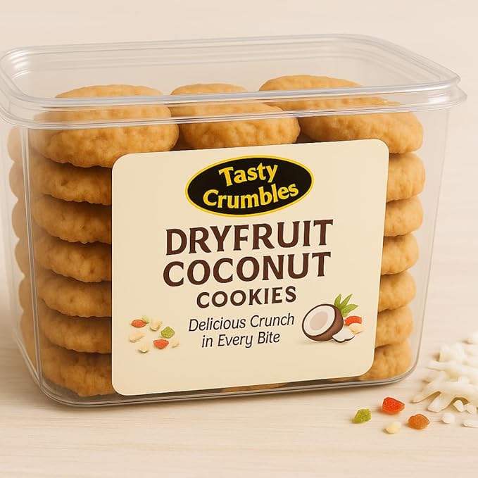 Tasty Crumbles Dryfruit Coconut Cookies- Eggless Cookies, Healthy snack, 200gm