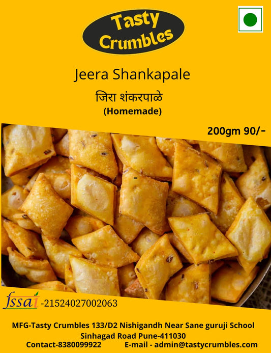 Tasty Crumbles Homemade Jeera Shankapale, Traditional Indian Cumin-Flavored Snack, 200g