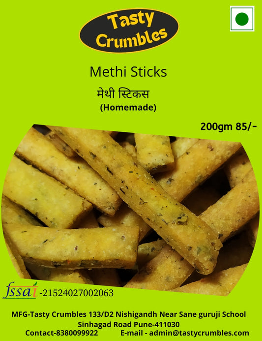 Tasty Crumbles Homemade Methi Sticks, Traditional Indian Snack, 200g