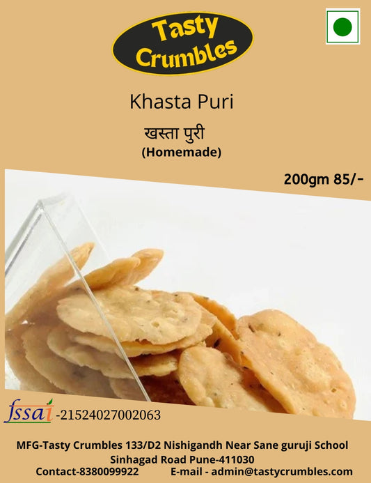 Tasty Crumbles Homemade Khasta Puri, Traditional Indian Snack, Crispy Flatbread, 200g Pack